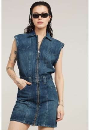 Rochie mini din denim cu maneci detasabile