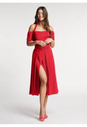 Rochie evazata din amestec de in cu slit lateral adanc Chimera