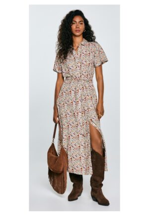 Rochie midi cu imprimeu si buzunare