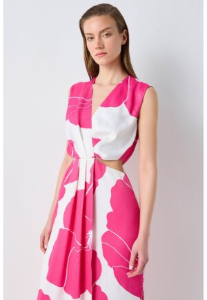 Rochie midi cu decolteu in V si decupaje late