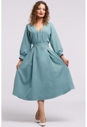 Rochie midi cu croiala in A si buzunare