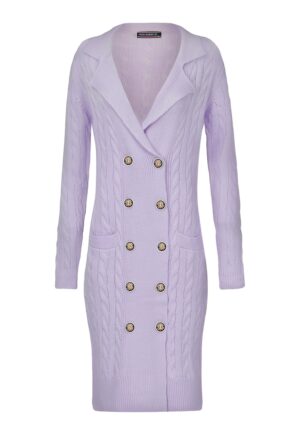 Rochie midi tricotata cu doua randuri de nasturi