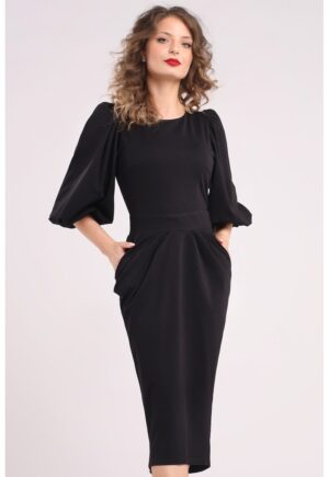 Rochie cu croiala creion si maneci bufante