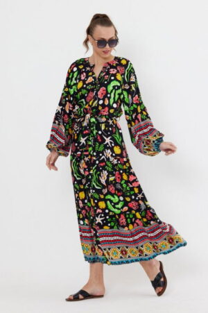 Rochie cu imprimeu marin pe fond negru