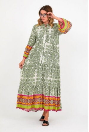 Rochie cu volane si imprimeu pe maneci si poale