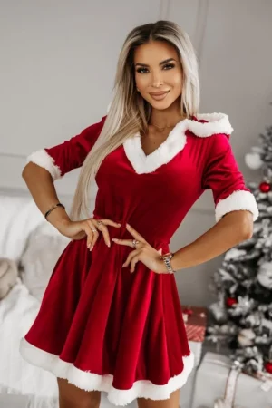 Rochie de Craciun rosie din catifea