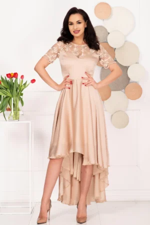 Rochie de ocazie nude asimetrica cu broderie pretioasa