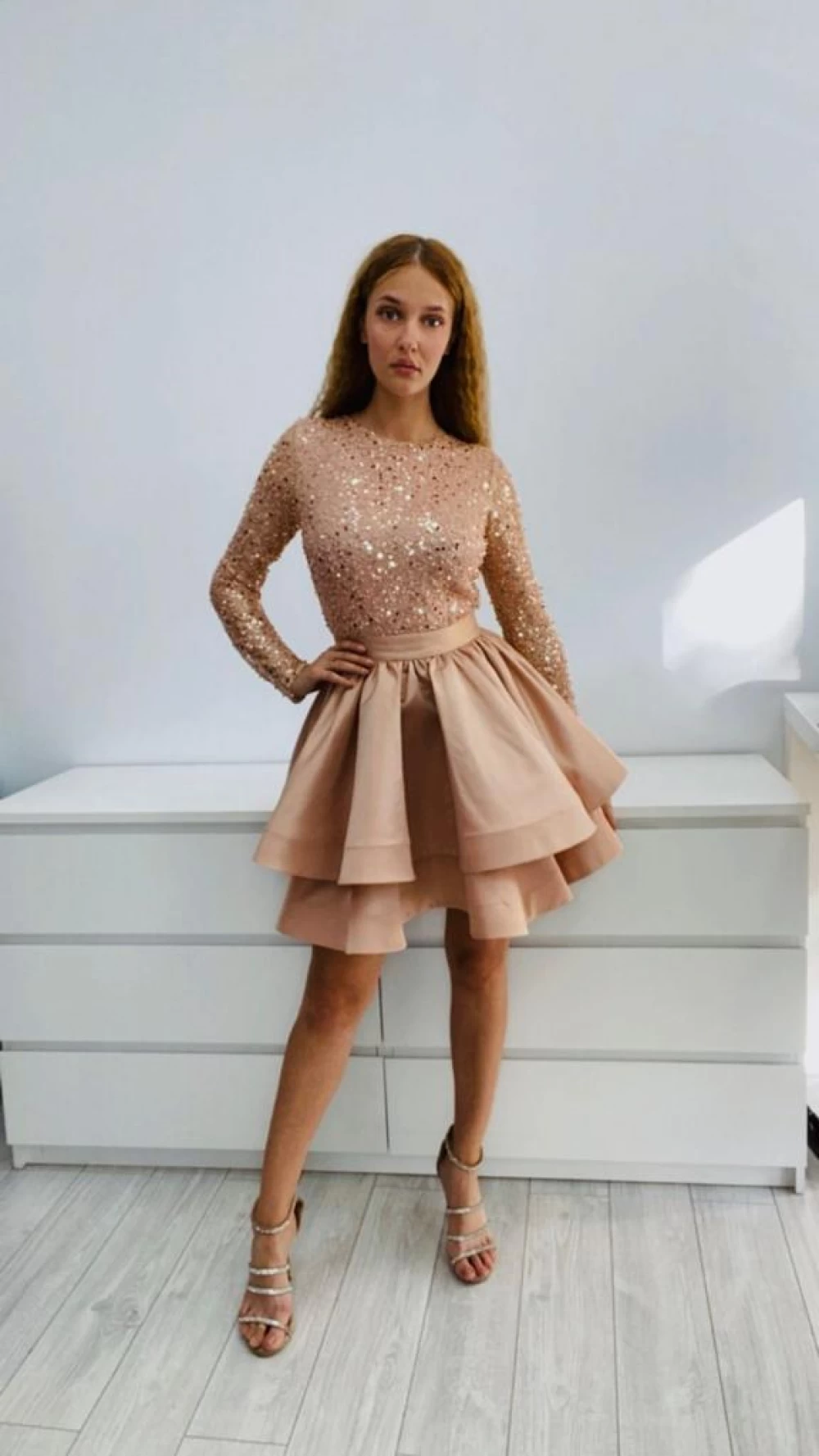 Rochie eleganta din tafta roz pudra