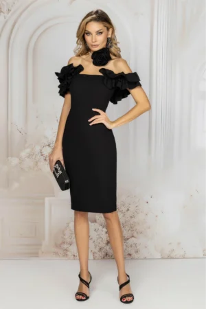 Rochie eleganta neagra conica cu volane decorative