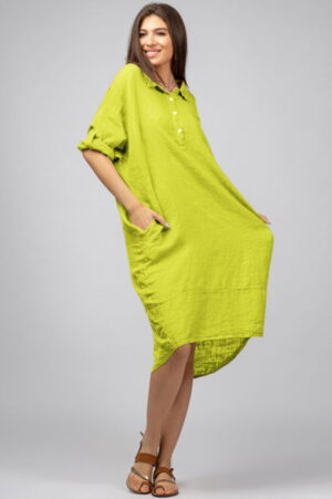 Rochie verde neon din in Stella Milani cu inel metalic pe spate