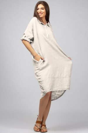 Rochie bej deschis din in Stella Milani cu inel metalic pe spate