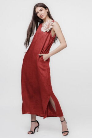 Rochie lunga A-line din in