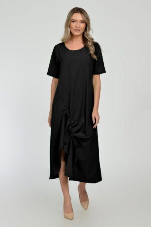 Rochie lunga A-line din in mercerizat cu siret la poale