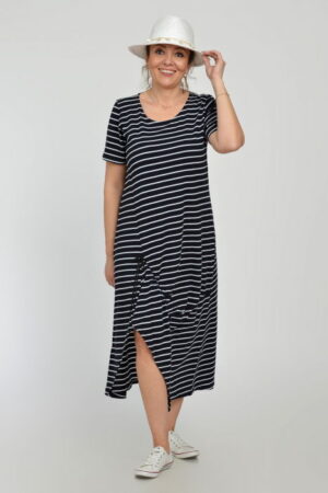 Rochie lunga A-line din tricot de vascoza cu siret la poale