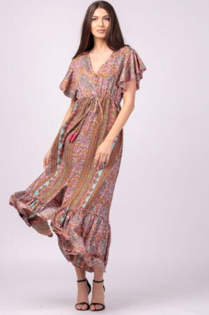 Rochie lunga cu volan si imprimeu floral