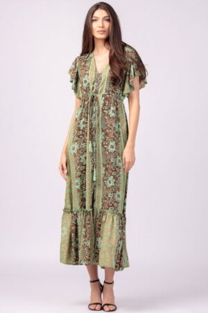 Rochie lunga cu volan si imprimeu floral