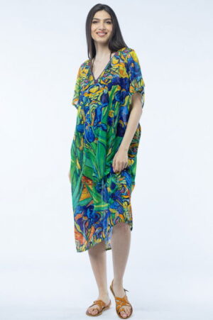 Rochie lunga de plaja tip poncho cu imprimeu dupa    Irisi    - de Van Gogh