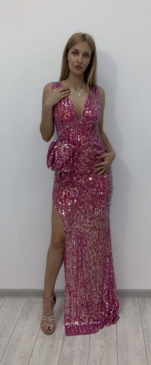 Rochie eleganta lunga tip sirena cu funda in lateral