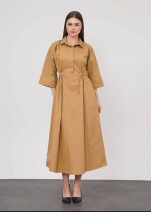 Rochie lunga tip camasa din poplin satinat de bumbac