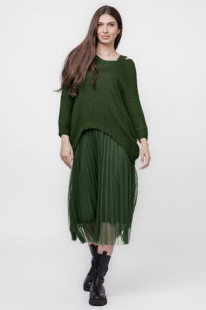 Rochie suprapusa cu puloveras cu maneca lunga si tulle plisat