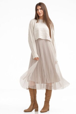 Rochie suprapusa din tulle cu bulinute cu puloveras cu model