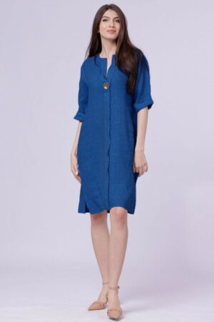Rochie tunica din in albastru electric
