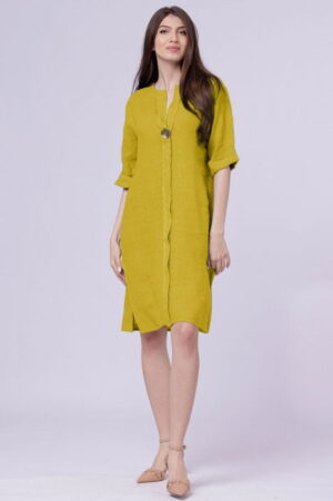 Rochie tunica din in galbena