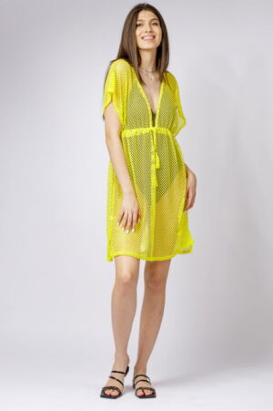 Rochie galben neon de plaja din plasa