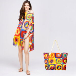 Set rochie tip poncho din matase si geanta mare de vara