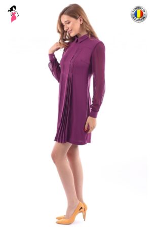 Rochie office LaDonna mov croita lejer in A cu pense si buzunare laterale