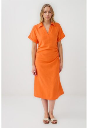 Rochie midi cu maneci scurte - Portocaliu mandarina