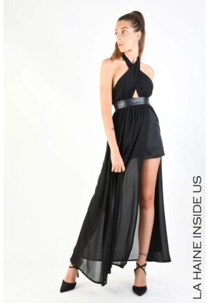 Rochie lunga asimetrica cu spatele gol - Negru -