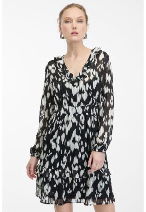 Rochie scurta cu model - Alb/Negru