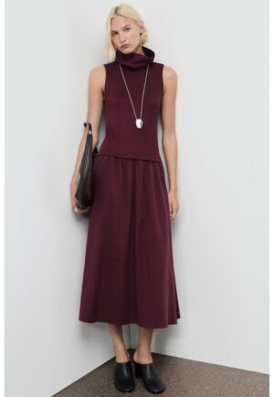 Rochie fara maneci cu model 2 in 1 - Violet pruna