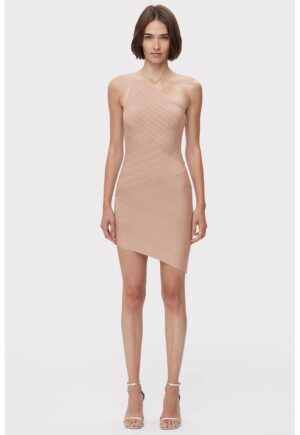 Rochie mini asimetrica cu umarul gol - Roz