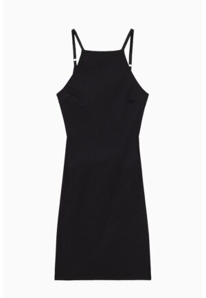 Rochie midi cu bretele si cu spatele gol - Negru