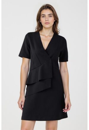 Rochie scurta cu volane si decolteu in V - Negru