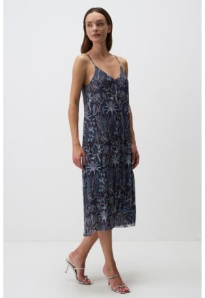 Rochie midi fara maneci - cu model - Albastru inchis/Albastru deschis/Bleumarin