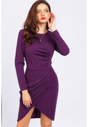 Rochie cambrata cu aspect stralucitor si maneci lungi - Ametist