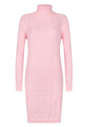 Rochie-pulover cu model torsade - Roz deschis