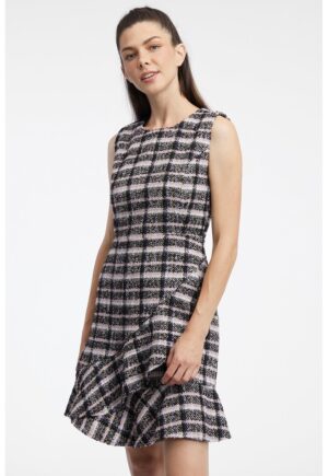 Rochie cu model in carouri - fara maneci - Negru/Alb murdar