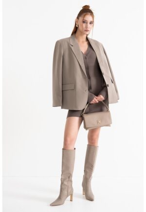 Rochie mini cu nasturi si decolteu in V - Maro taupe