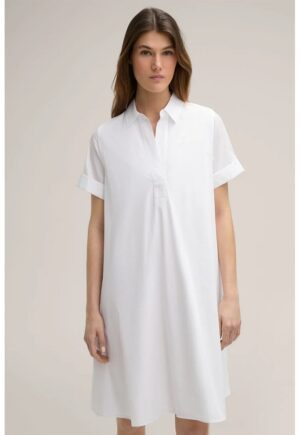 Rochie midi lejera - cu guler polo - Alb