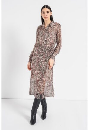 Rochie midi cu animal print - Negru/Roz pal