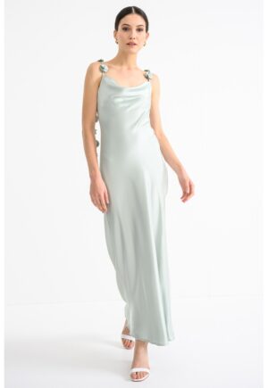 Rochie furou cu aplicatii florale 3D - Verde pal