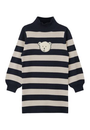 Rochie-pulover lejera cu dungi - Bej/Bleumarin