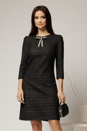 Rochie DY Fashion din tweed neagra si croiul drept cambrat