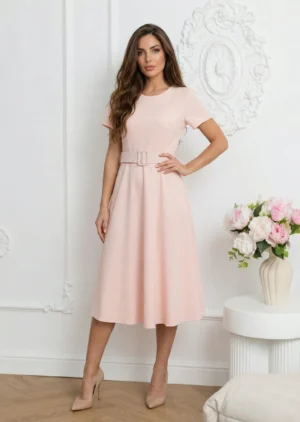 Rochie midi roz din vascoza cu c...