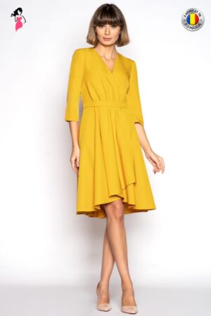 Rochie Xara de ocazie din stofa mustar