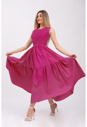 Rochie evazata fara maneci cu buzunare laterale - Fucsia